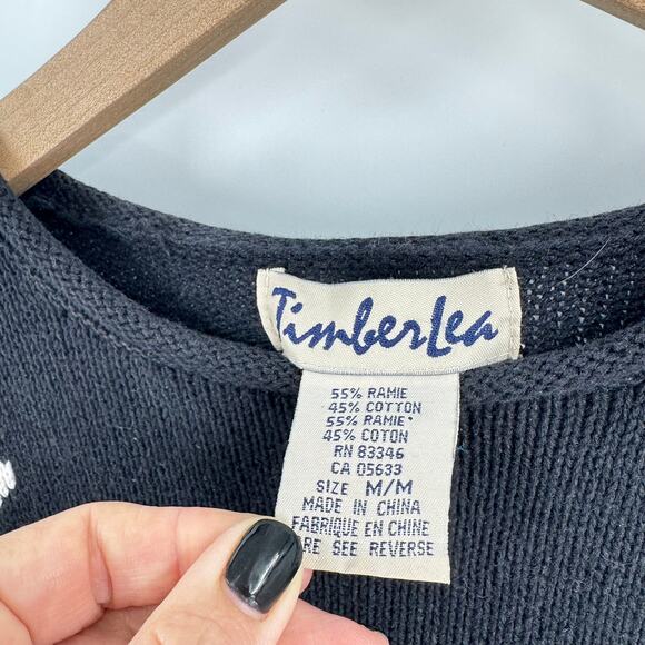 Vintage Timberlea Reindeer Sweater Size Medium Black Red Snowflake Holiday Knit - Picture 3 of 6